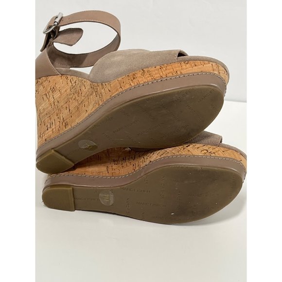 Marc Fisher Shoes Women 7 Sandals Brown Taupe Leather Suede Platform Wedge Heel - Picture 11 of 12